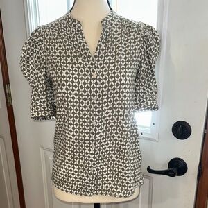 Ever New Sage and White Geometric Blouse